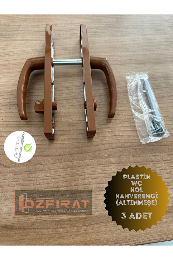 Kahverengi PVC Kapı Kolu Seti, 3lü, Banyo ve Tuvalet İçin, Şık ve Dayanıklı