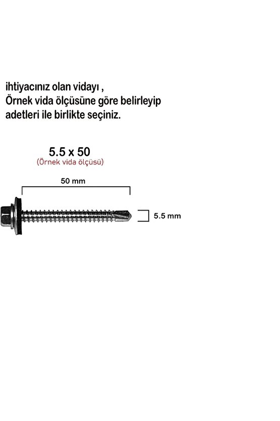 Trapez Vida Çatı Vidası Pullu Vida 5.5x25 _ 100 Adet
