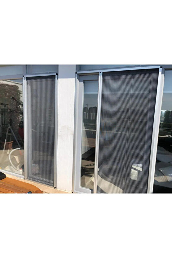 Plise Pileli Sineklik -(en:100 Cm X 207cm)- Kapı Sineklik Sürgülü Sineklik Koyu Kahve