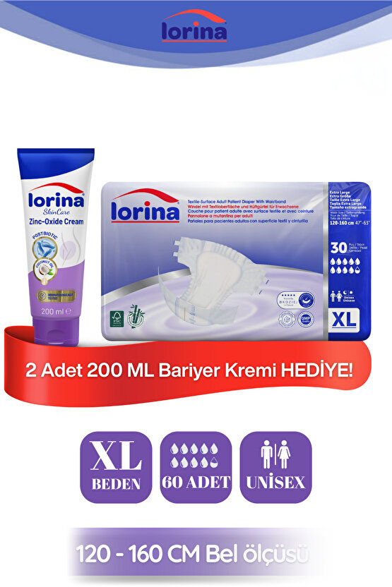 Belbantlı Bez 2x30 Adet Xl - 200 ML Bariyer Kremi Hediyeli