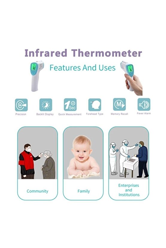 Uzaktan Uzaktan Temassız Kızılötesi Dijital Ateş Ölçer Termometre