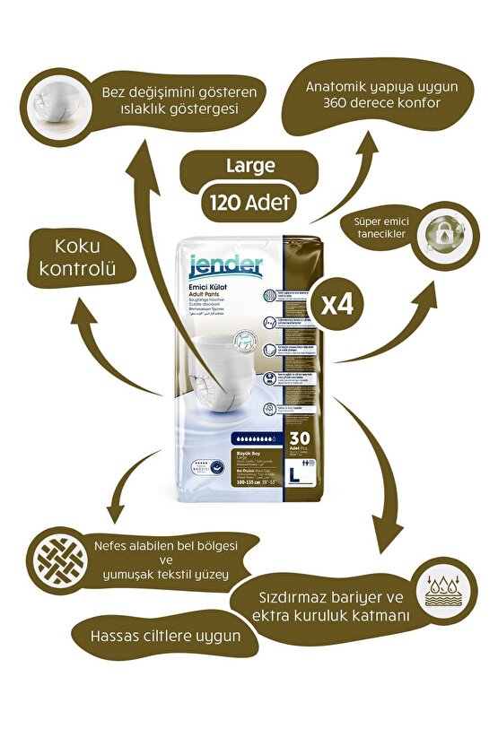 Emici Külot Large 120 Adet 30luk*4 Paket