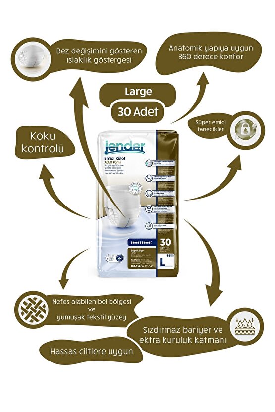 Emici Külot Yetişkin Hasta Bezi Large 30lu Paket