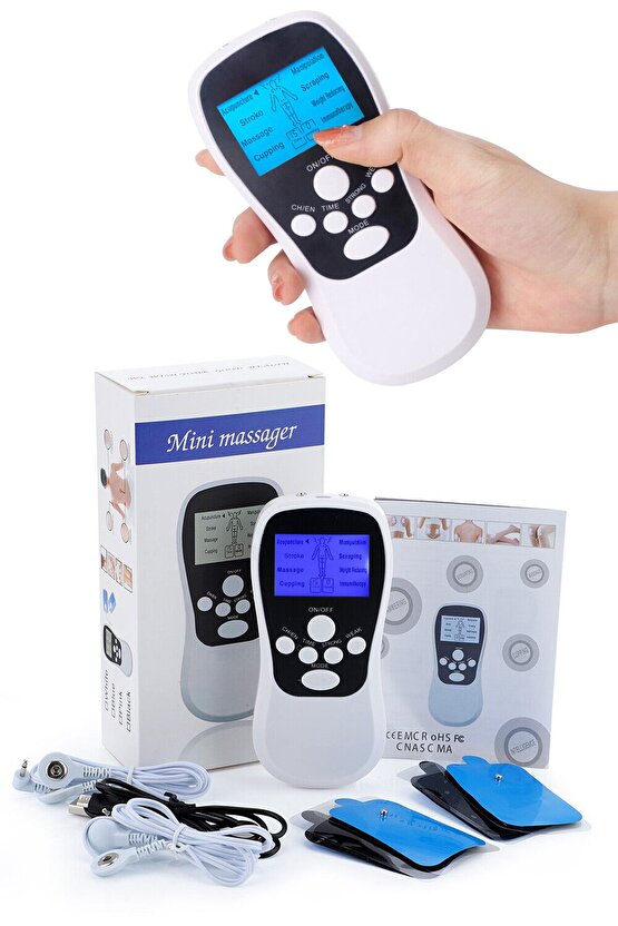Çift Kanallı 4 Pedli Taşınabilir Fizik Tedavi Tens Cihazı Mini Tens Masaj Aleti