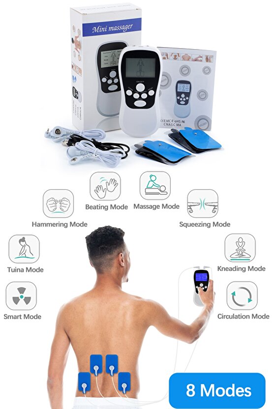 Çift Kanallı 4 Pedli Taşınabilir Fizik Tedavi Tens Cihazı Mini Tens Masaj Aleti