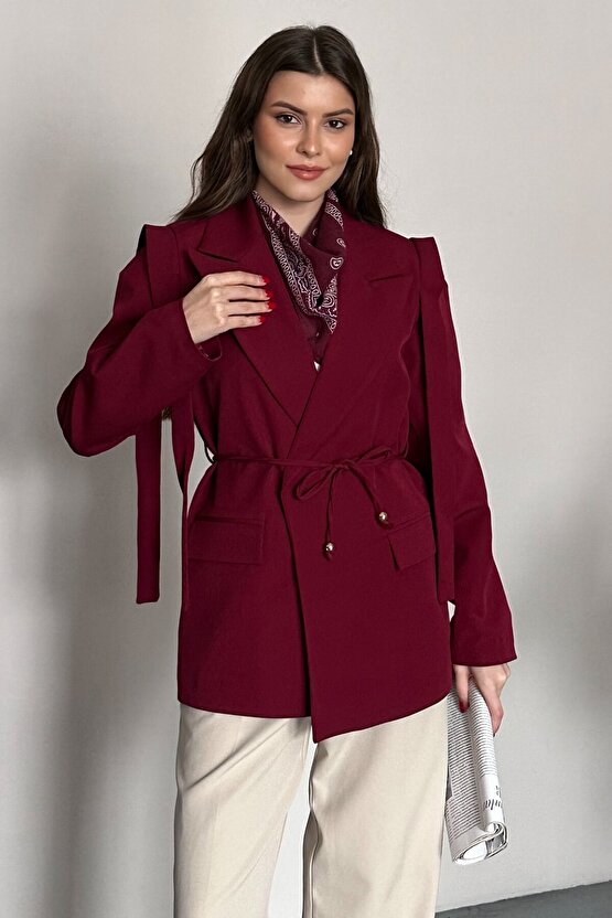 Kadın Kuşaklı Omuz Detaylı Blazer Ceket - Casual Modern Tasarım