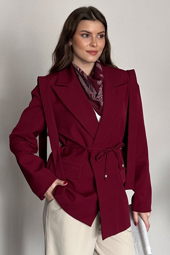 Kadın Kuşaklı Omuz Detaylı Blazer Ceket - Casual Modern Tasarım
