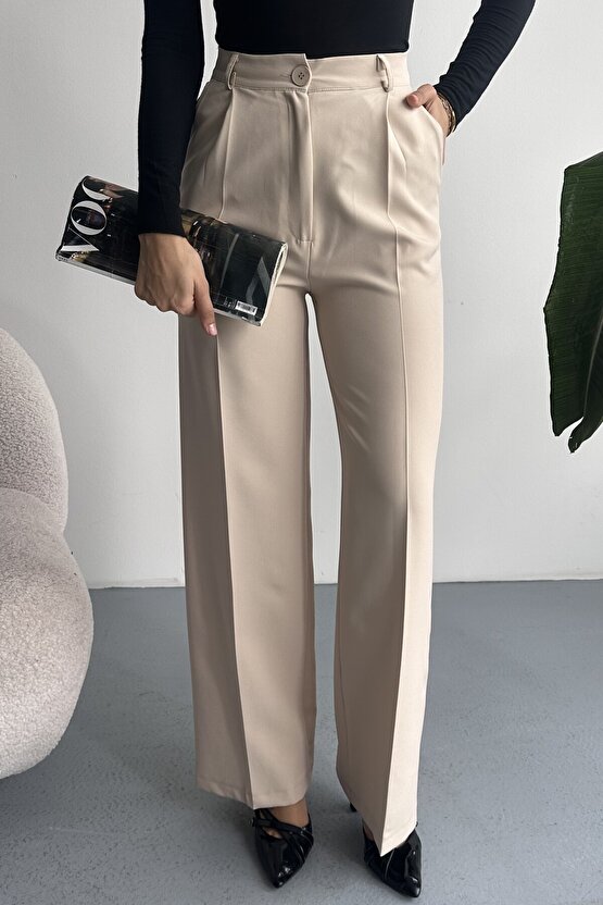 Kadın Palazzo Pantolon Oversize Orjinal Kesim - Yüksek Bel Geniş Paça Ofis ve Günlük Şık