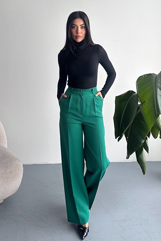 Kadın Palazzo Pantolon Oversize Orjinal Kesim - Yüksek Bel Geniş Paça Ofis ve Günlük Şık