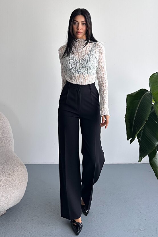 Kadın Palazzo Pantolon Oversize Orjinal Kesim - Yüksek Bel Geniş Paça Ofis ve Günlük Şık