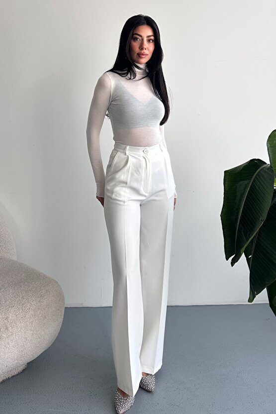 Kadın Palazzo Pantolon Oversize Orjinal Kesim - Yüksek Bel Geniş Paça Ofis ve Günlük Şık