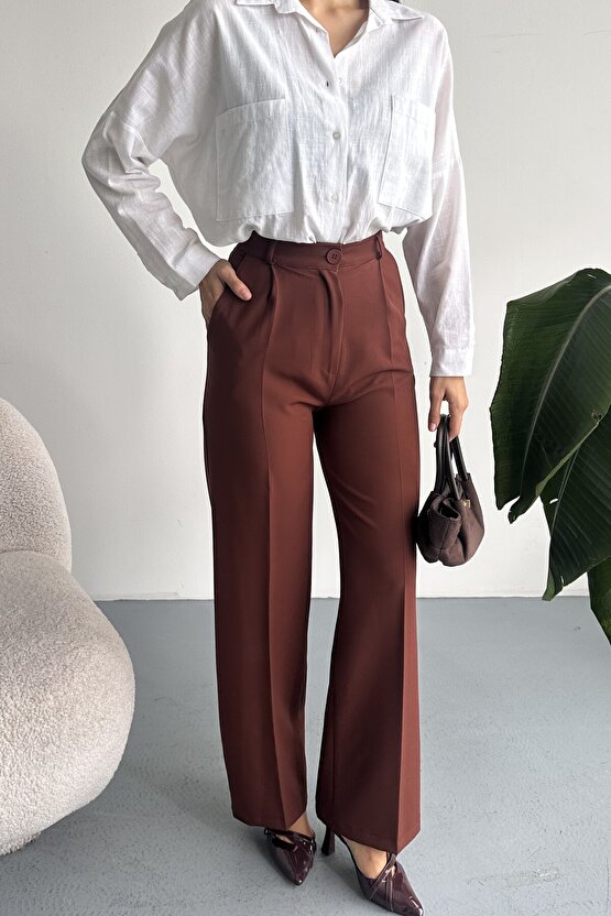 Kadın Palazzo Pantolon Oversize Orjinal Kesim - Yüksek Bel Geniş Paça Ofis ve Günlük Şık