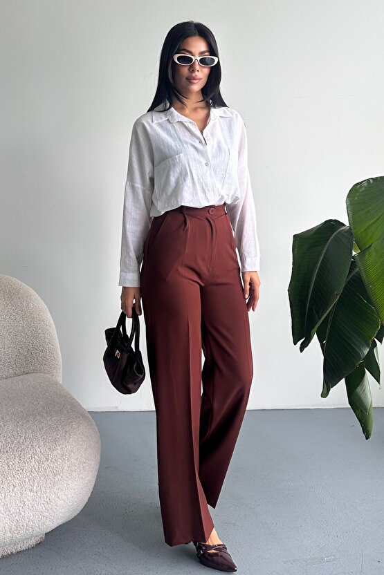 Kadın Palazzo Pantolon Oversize Orjinal Kesim - Yüksek Bel Geniş Paça Ofis ve Günlük Şık