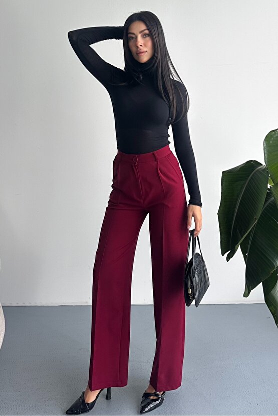 Kadın Palazzo Pantolon Oversize Orjinal Kesim - Yüksek Bel Geniş Paça Ofis ve Günlük Şık