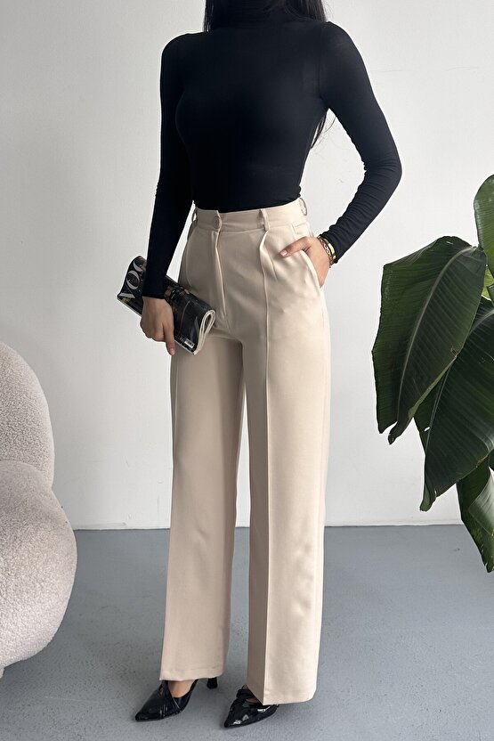 Kadın Palazzo Pantolon Oversize Orjinal Kesim - Yüksek Bel Geniş Paça Ofis ve Günlük Şık