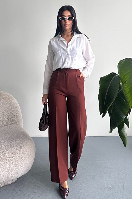 Kadın Palazzo Pantolon Oversize Orjinal Kesim - Yüksek Bel Geniş Paça Ofis ve Günlük Şık