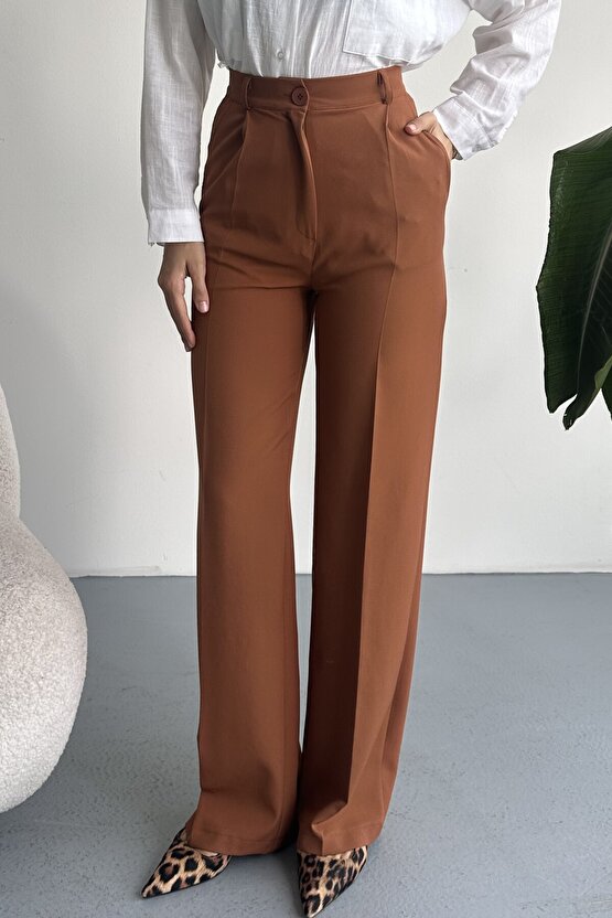 Kadın Palazzo Pantolon Oversize Orjinal Kesim - Yüksek Bel Geniş Paça Ofis ve Günlük Şık