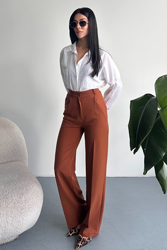 Kadın Palazzo Pantolon Oversize Orjinal Kesim - Yüksek Bel Geniş Paça Ofis ve Günlük Şık