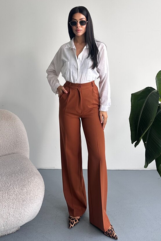 Kadın Palazzo Pantolon Oversize Orjinal Kesim - Yüksek Bel Geniş Paça Ofis ve Günlük Şık