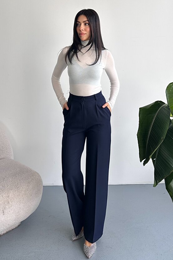 Kadın Palazzo Pantolon Oversize Orjinal Kesim - Yüksek Bel Geniş Paça Ofis ve Günlük Şık