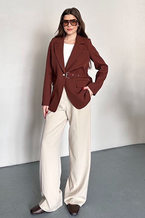 Kadın Blazer Ceket Kemerli Şık Model – Tek Düğmeli, Rahat Kalıp Casual