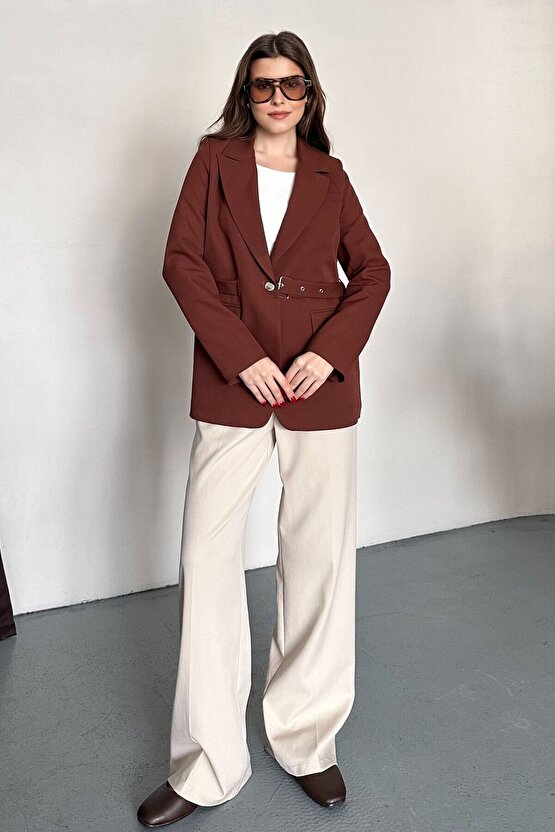Kadın Blazer Ceket Kemerli Şık Model – Tek Düğmeli, Rahat Kalıp Casual