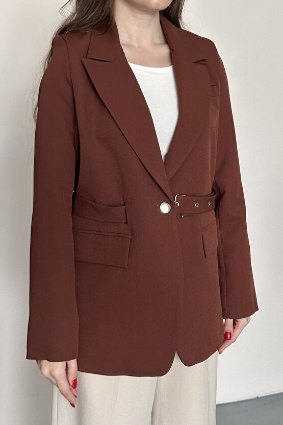 Kadın Blazer Ceket Kemerli Şık Model – Tek Düğmeli, Rahat Kalıp Casual