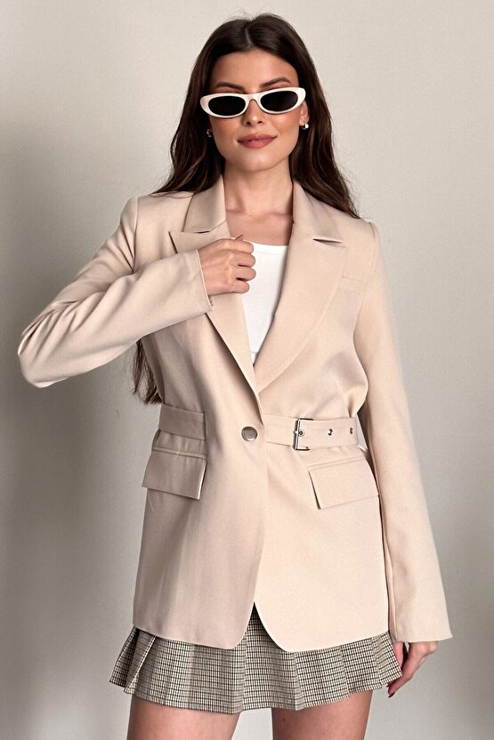 Kadın Blazer Ceket Kemerli Şık Model – Tek Düğmeli, Rahat Kalıp Casual