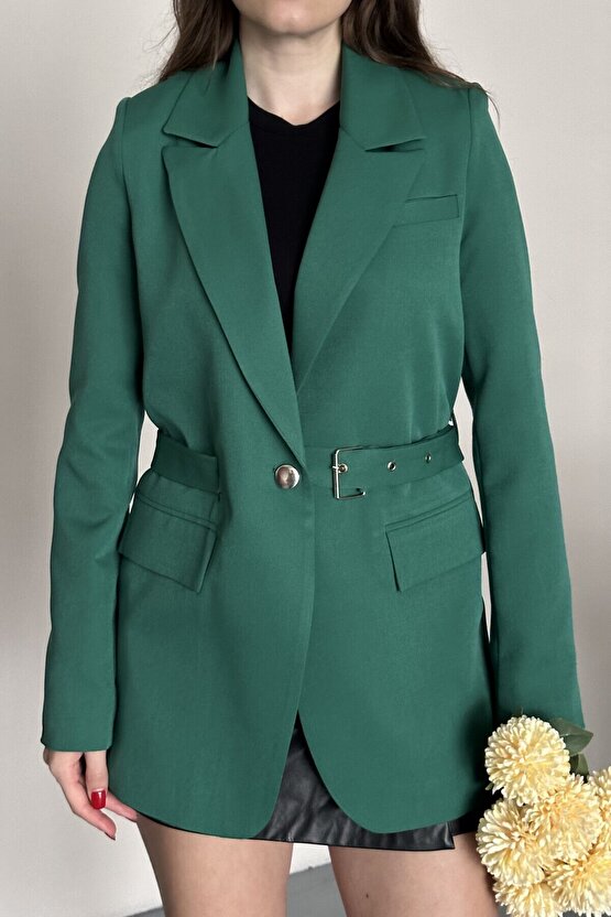 Kadın Blazer Ceket Kemerli Şık Model – Tek Düğmeli, Rahat Kalıp Casual