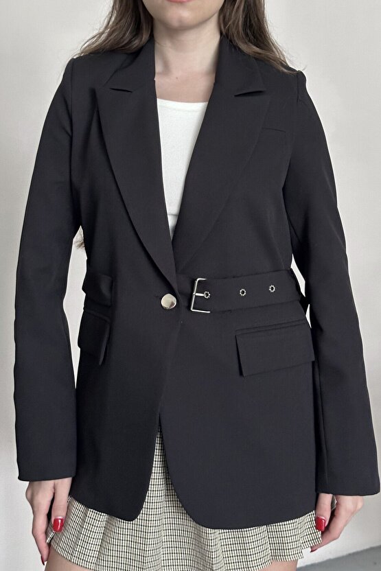 Kadın Blazer Ceket Kemerli Şık Model – Tek Düğmeli, Rahat Kalıp Casual