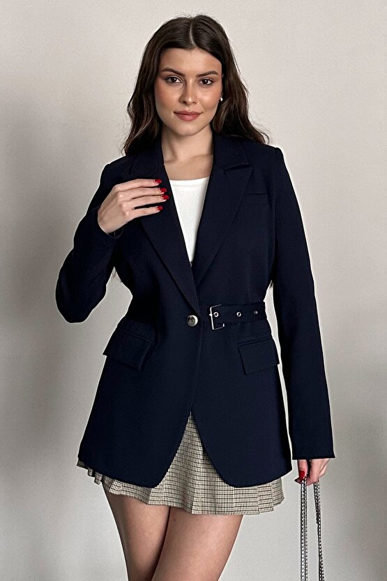 Kadın Blazer Ceket Kemerli Şık Model – Tek Düğmeli, Rahat Kalıp Casual