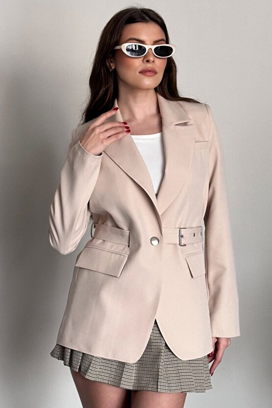 Kadın Blazer Ceket Kemerli Şık Model – Tek Düğmeli, Rahat Kalıp Casual