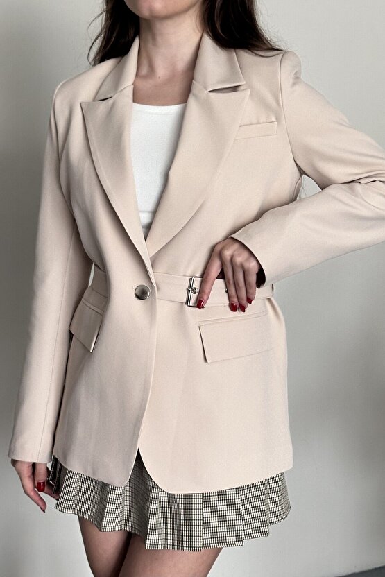 Kadın Blazer Ceket Kemerli Şık Model – Tek Düğmeli, Rahat Kalıp Casual
