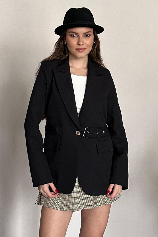 Kadın Blazer Ceket Kemerli Şık Model – Tek Düğmeli, Rahat Kalıp Casual