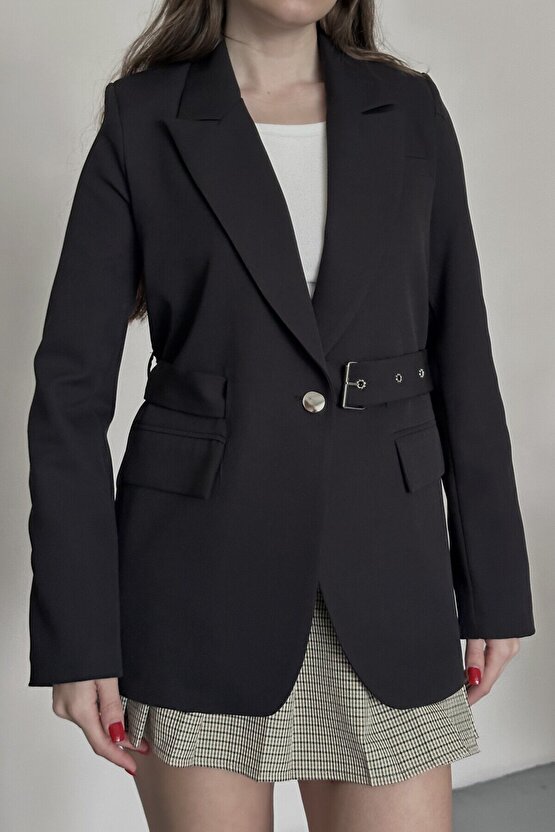 Kadın Blazer Ceket Kemerli Şık Model – Tek Düğmeli, Rahat Kalıp Casual