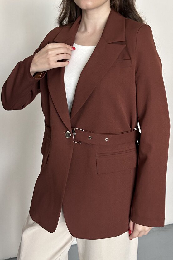 Kadın Blazer Ceket Kemerli Şık Model – Tek Düğmeli, Rahat Kalıp Casual