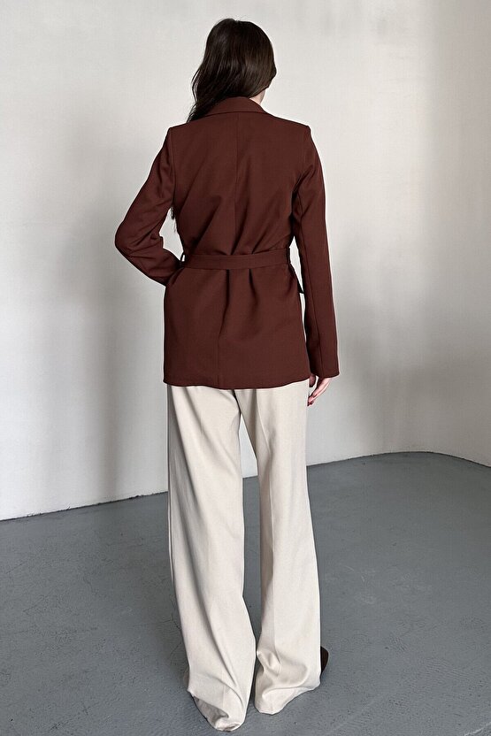Kadın Blazer Ceket Kemerli Şık Model – Tek Düğmeli, Rahat Kalıp Casual