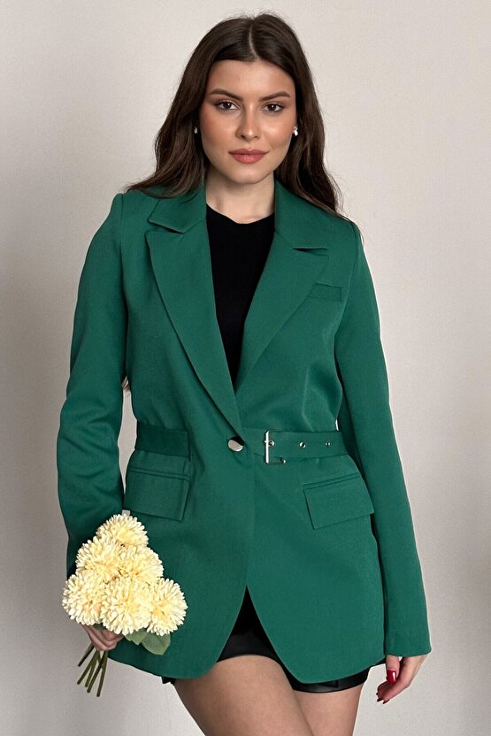 Kadın Blazer Ceket Kemerli Şık Model – Tek Düğmeli, Rahat Kalıp Casual