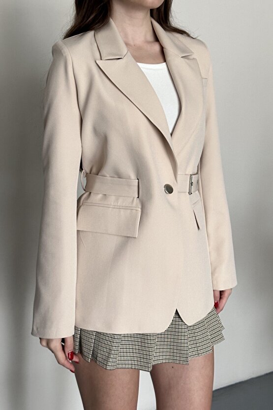 Kadın Blazer Ceket Kemerli Şık Model – Tek Düğmeli, Rahat Kalıp Casual
