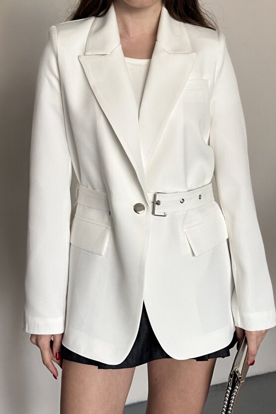 Kadın Blazer Ceket Kemerli Şık Model – Tek Düğmeli, Rahat Kalıp Casual