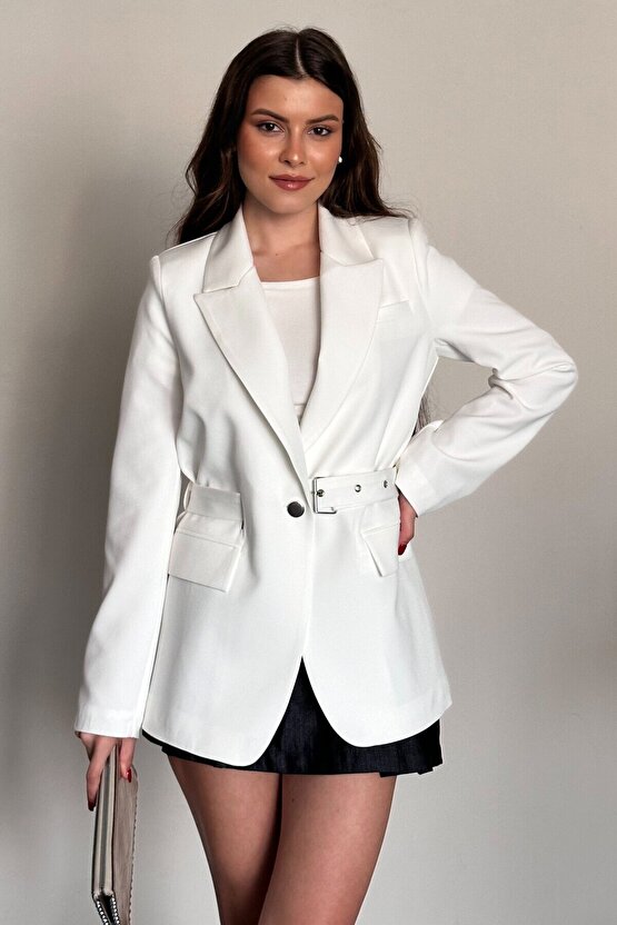 Kadın Blazer Ceket Kemerli Şık Model – Tek Düğmeli, Rahat Kalıp Casual