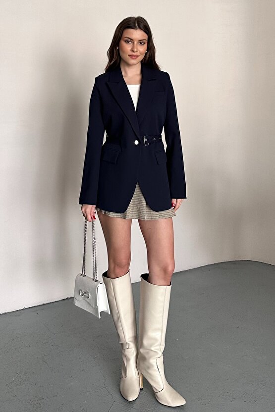 Kadın Blazer Ceket Kemerli Şık Model – Tek Düğmeli, Rahat Kalıp Casual