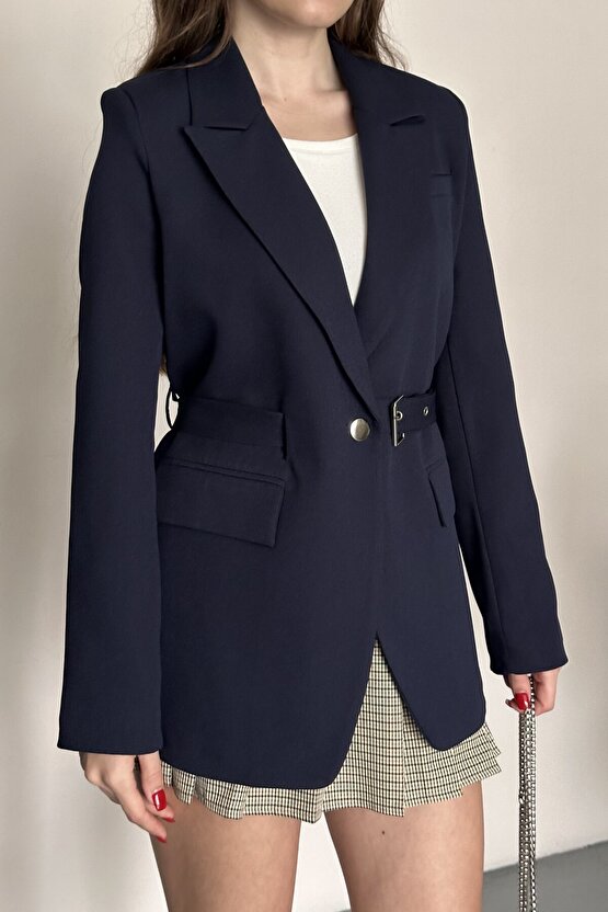 Kadın Blazer Ceket Kemerli Şık Model – Tek Düğmeli, Rahat Kalıp Casual