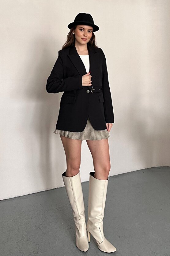 Kadın Blazer Ceket Kemerli Şık Model – Tek Düğmeli, Rahat Kalıp Casual