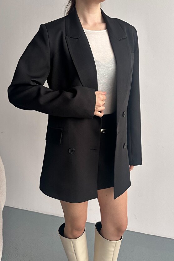 Kadın Düğme Detaylı Oversize Blazer Ceket