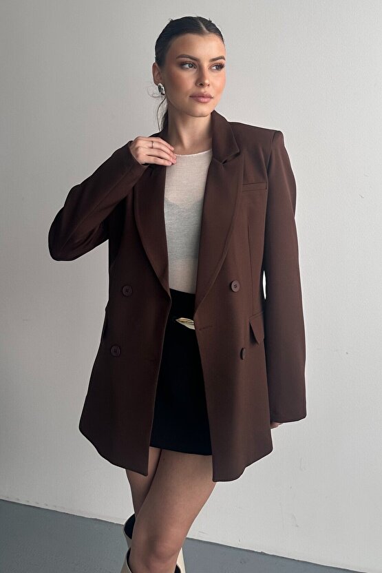 Kadın Düğme Detaylı Oversize Blazer Ceket