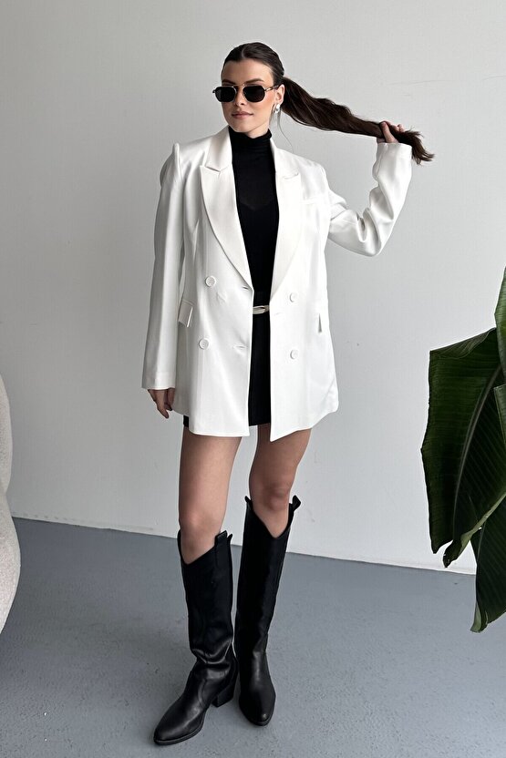 Kadın Düğme Detaylı Oversize Blazer Ceket