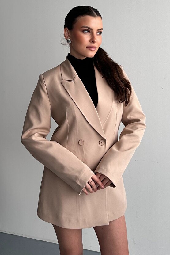 Kadın Düğme Detaylı Oversize Blazer Ceket
