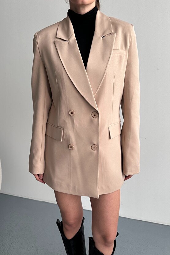 Kadın Düğme Detaylı Oversize Blazer Ceket