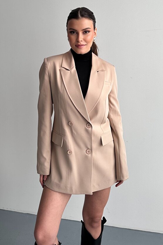Kadın Düğme Detaylı Oversize Blazer Ceket